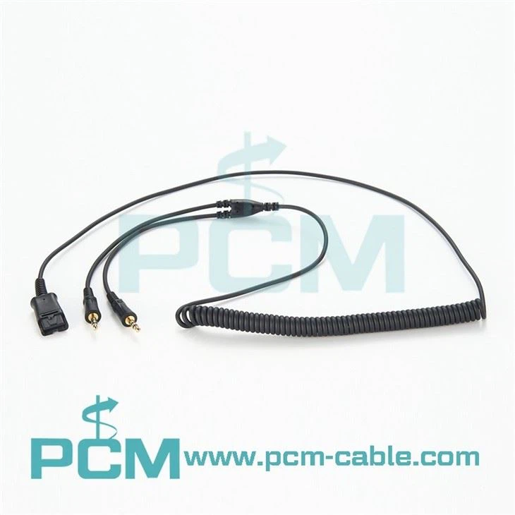 Coiled Quick Disconnect PC Cord with Dual 3.5mm Plug