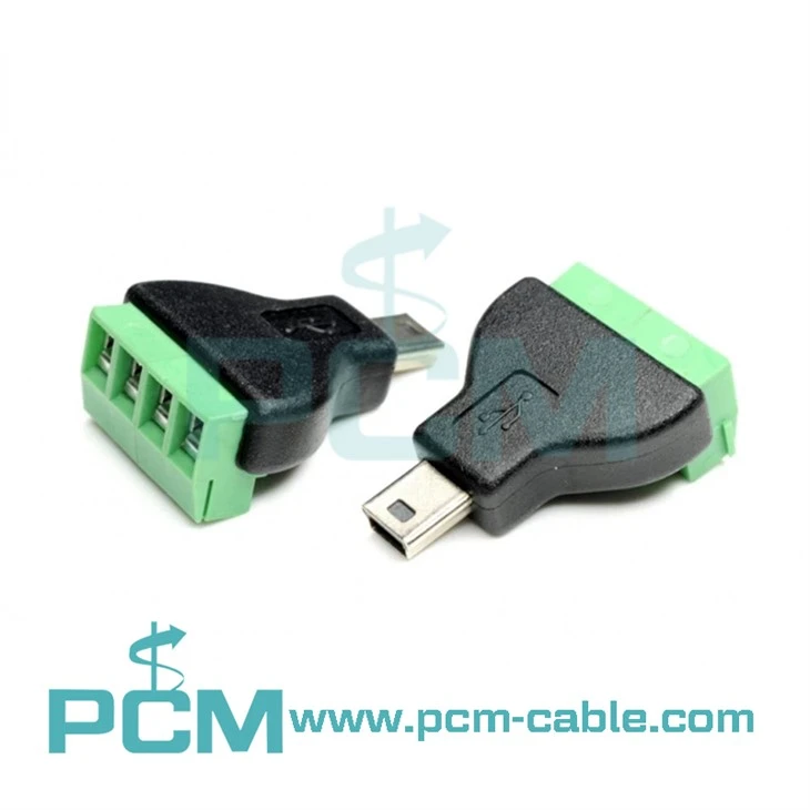 Mini USB Jack a 4 pin Tornillo Bloques de terminales Adaptador de conector