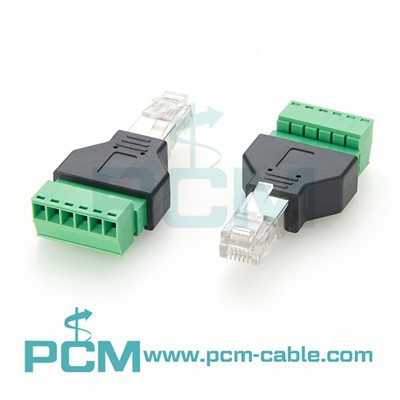 Conector RJ45 macho a adaptador de terminal de tornillo de 8 pines