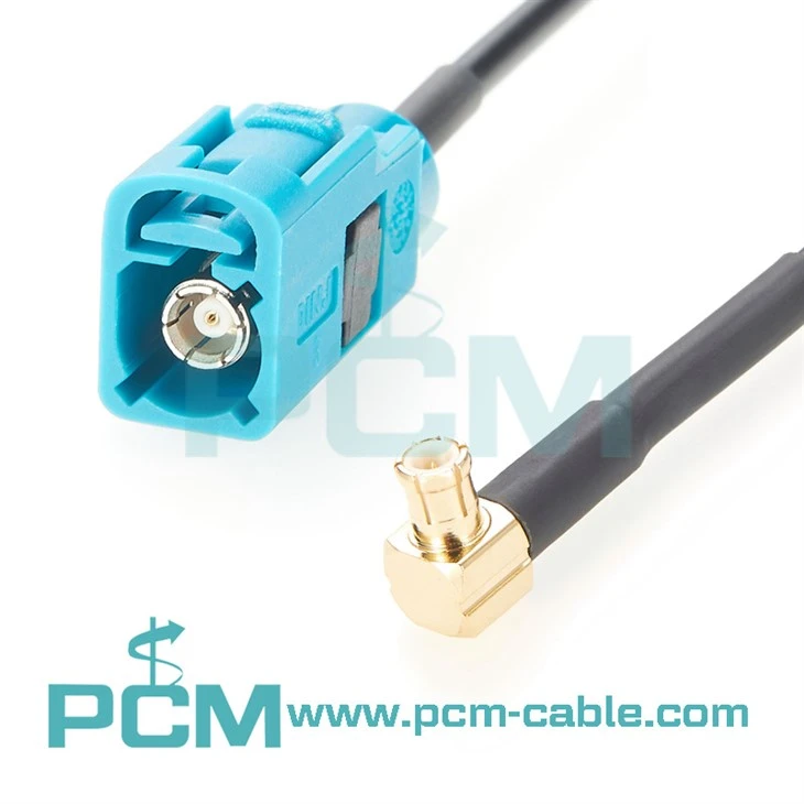 MCX Angle Right Enchip to Water Blue Fakra Jack Conjunto con RG -316 coaxial para aplicaciones automotrices