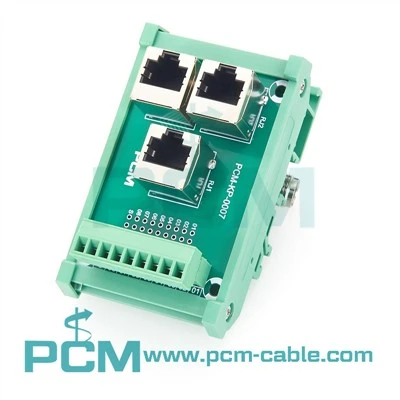 Placa de conexiones RJ45 de 3 vías en carril DIN a bloque de terminales