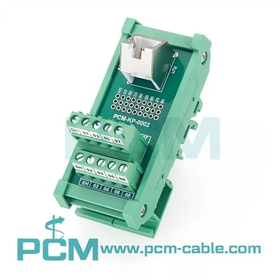 Adaptador de carril DIN RJ45 a bloque de terminales - 45 grados