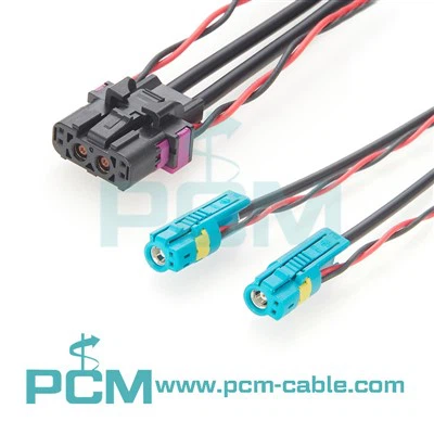 Fakra de doble puerto a dos cable de conector de un solo puerto con cables de alimentación