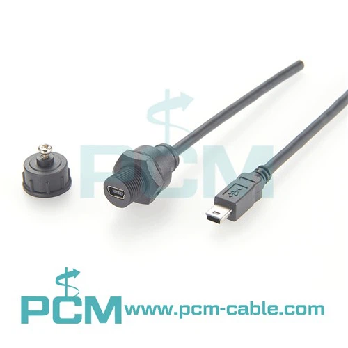 Mini USB 2.0 Conector de montaje en panel Cable impermeable IP67