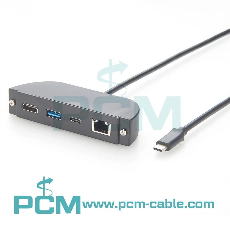 USB-C Base de acoplamiento multipuerto 4 en 1 para montaje en panel USB A 10 Gbps USB C 10 Gbps 4K60 Hz Gigabit RJ45